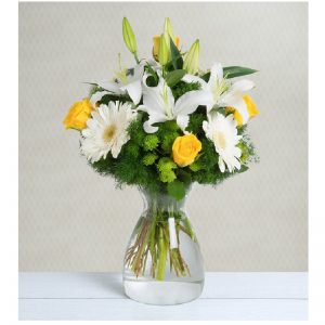 ramos-flores-jarron-cristal-floristeria-guimiguada-amarillo-blanco
