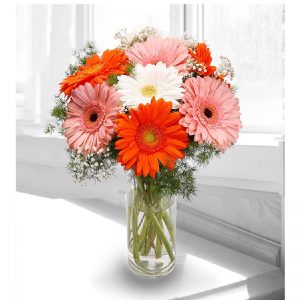 ramos-flores-jarron-cristal-floristeria-guimiguada-naranjas-rojas